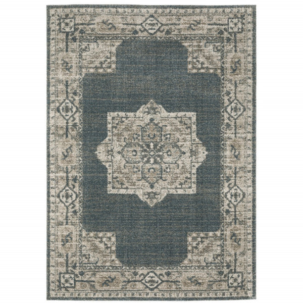 HomeRoots 8' Blue and Beige Oriental Runner Rug – Stylish Abstract Pattern for Hallways, Easy Care & Durable 7' X 10' 508188