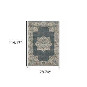 HomeRoots 8' Blue and Beige Oriental Runner Rug – Stylish Abstract Pattern for Hallways, Easy Care & Durable 7' X 10' 508188