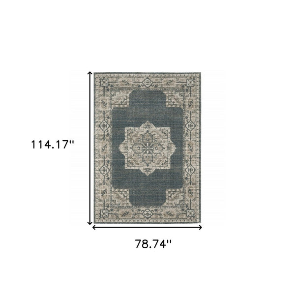 HomeRoots 8' Blue and Beige Oriental Runner Rug – Stylish Abstract Pattern for Hallways, Easy Care & Durable 7' X 10' 508188