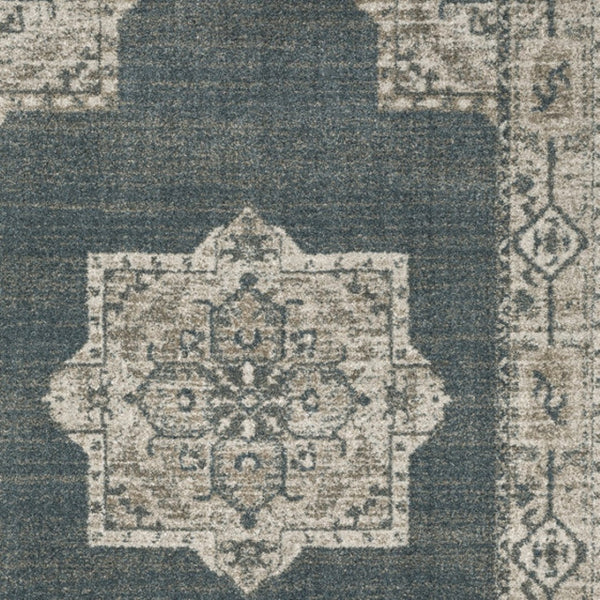 HomeRoots 8' Blue and Beige Oriental Runner Rug – Stylish Abstract Pattern for Hallways, Easy Care & Durable 7' X 10' 508188