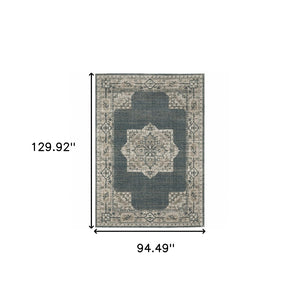 HomeRoots 8' Blue and Beige Oriental Runner Rug – Stylish Abstract Pattern for Hallways, Easy Care & Durable 8' X 11' 508189