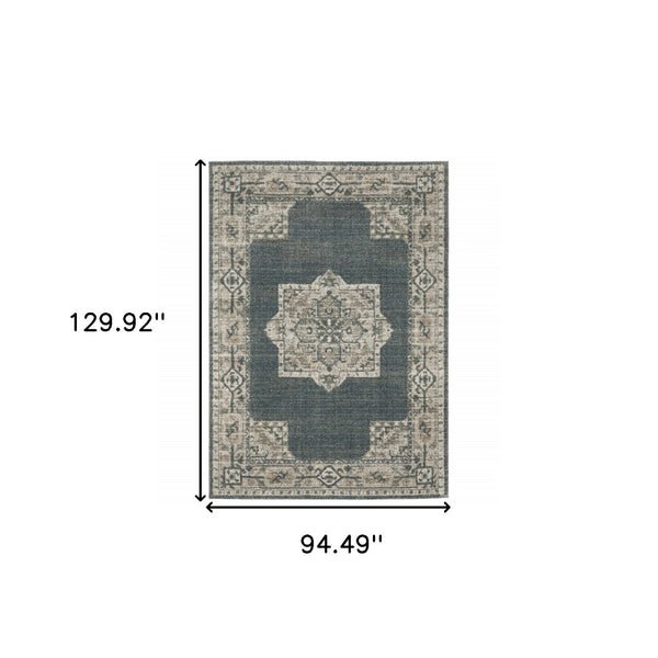 HomeRoots 8' Blue and Beige Oriental Runner Rug – Stylish Abstract Pattern for Hallways, Easy Care & Durable 8' X 11' 508189