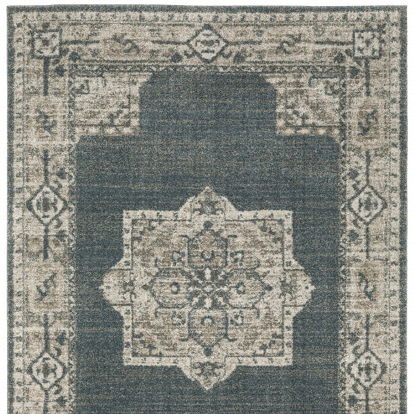 HomeRoots 8' Blue and Beige Oriental Runner Rug – Stylish Abstract Pattern for Hallways, Easy Care & Durable 8' X 11' 508189