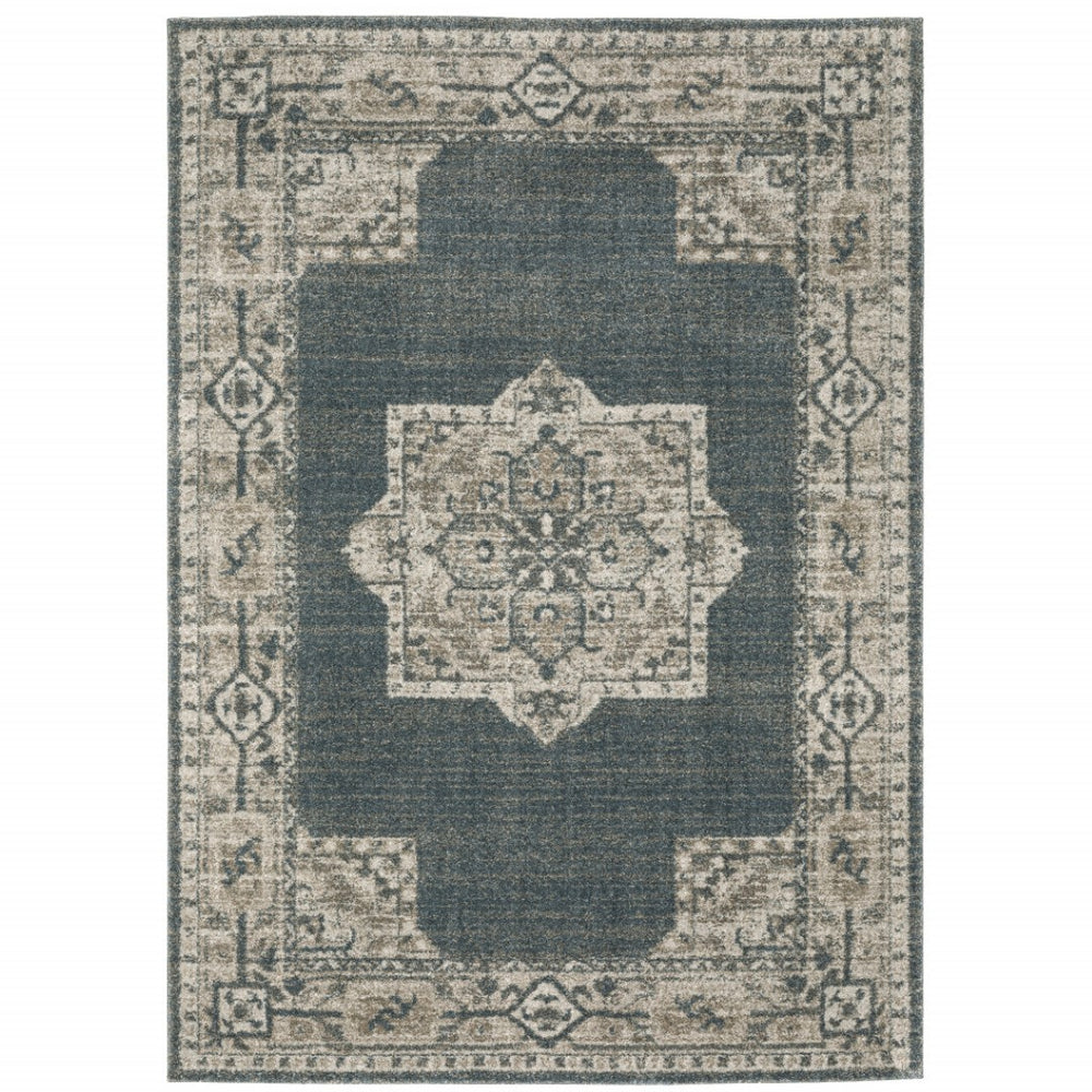 HomeRoots 8' Blue and Beige Oriental Runner Rug – Stylish Abstract Pattern for Hallways, Easy Care & Durable 10' X 13' 508190