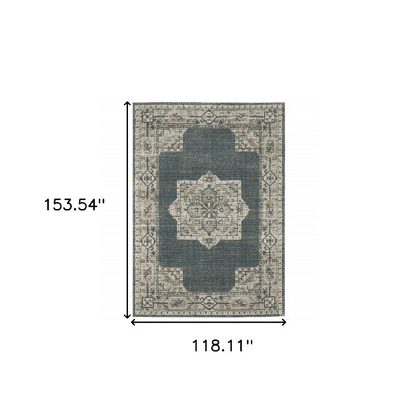 HomeRoots 8' Blue and Beige Oriental Runner Rug – Stylish Abstract Pattern for Hallways, Easy Care & Durable 10' X 13' 508190