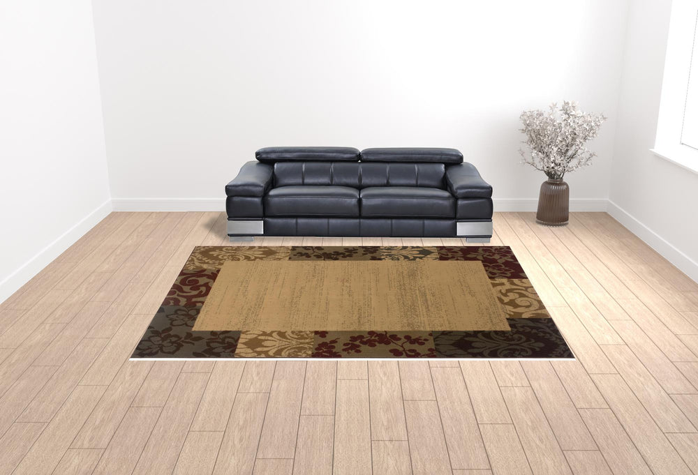 Homeroots 10' X 13' Beige Red Green Gold And Grey Abstract Power Loom Stain Resistant Area Rug  Polypropylene 508196