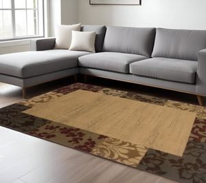 HomeRoots 10' Abstract Area Rug in Beige, Red, Green, Gold & Grey – Stain-Resistant, Perfect for High-Traffic Areas 508196