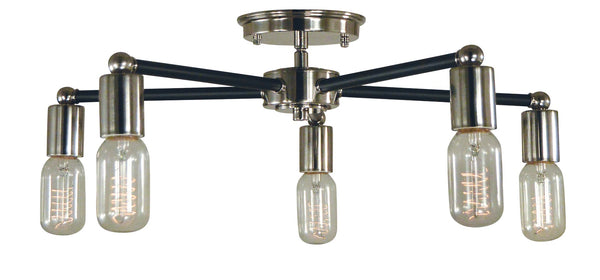 Framburg 5-light Nebula Flush Mount Ceiling Fixture - Stunning Dual-sided Illumination, Usa-made Design Polished Nickel With Matte Black Accents Metal 5082 Pn/Mblack
