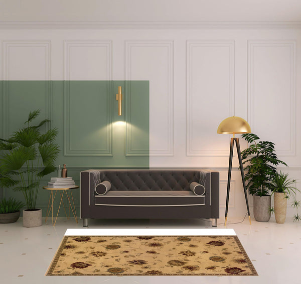 Homeroots 5' X 8' Ivory Green Brown Blue And Rust Floral Power Loom Stain Resistant Area Rug  Polypropylene 508206