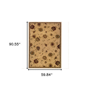 Homeroots 5' X 8' Ivory Green Brown Blue And Rust Floral Power Loom Stain Resistant Area Rug  Polypropylene 508206