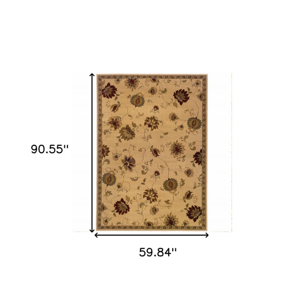 Homeroots 5' X 8' Ivory Green Brown Blue And Rust Floral Power Loom Stain Resistant Area Rug  Polypropylene 508206