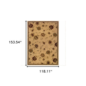 Homeroots 10' X 13' Ivory Green Brown Blue And Rust Floral Power Loom Stain Resistant Area Rug  Polypropylene 508208