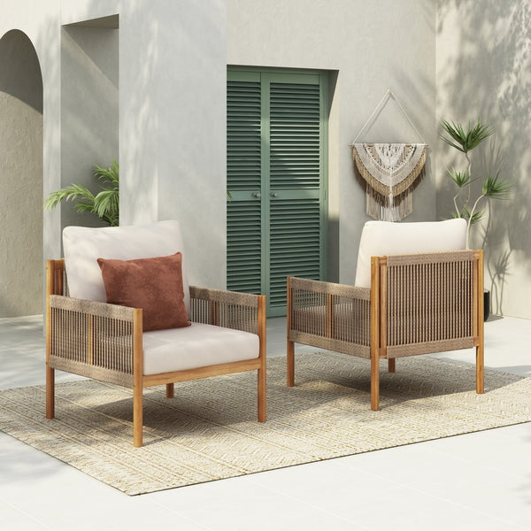 English Elm Christopher Knight Home® - [Set Of 2] Modern Outdoor Woven Lounge Chairs With Solid Wood Frame & Weather-Resistant Cushions N767P255038T_2