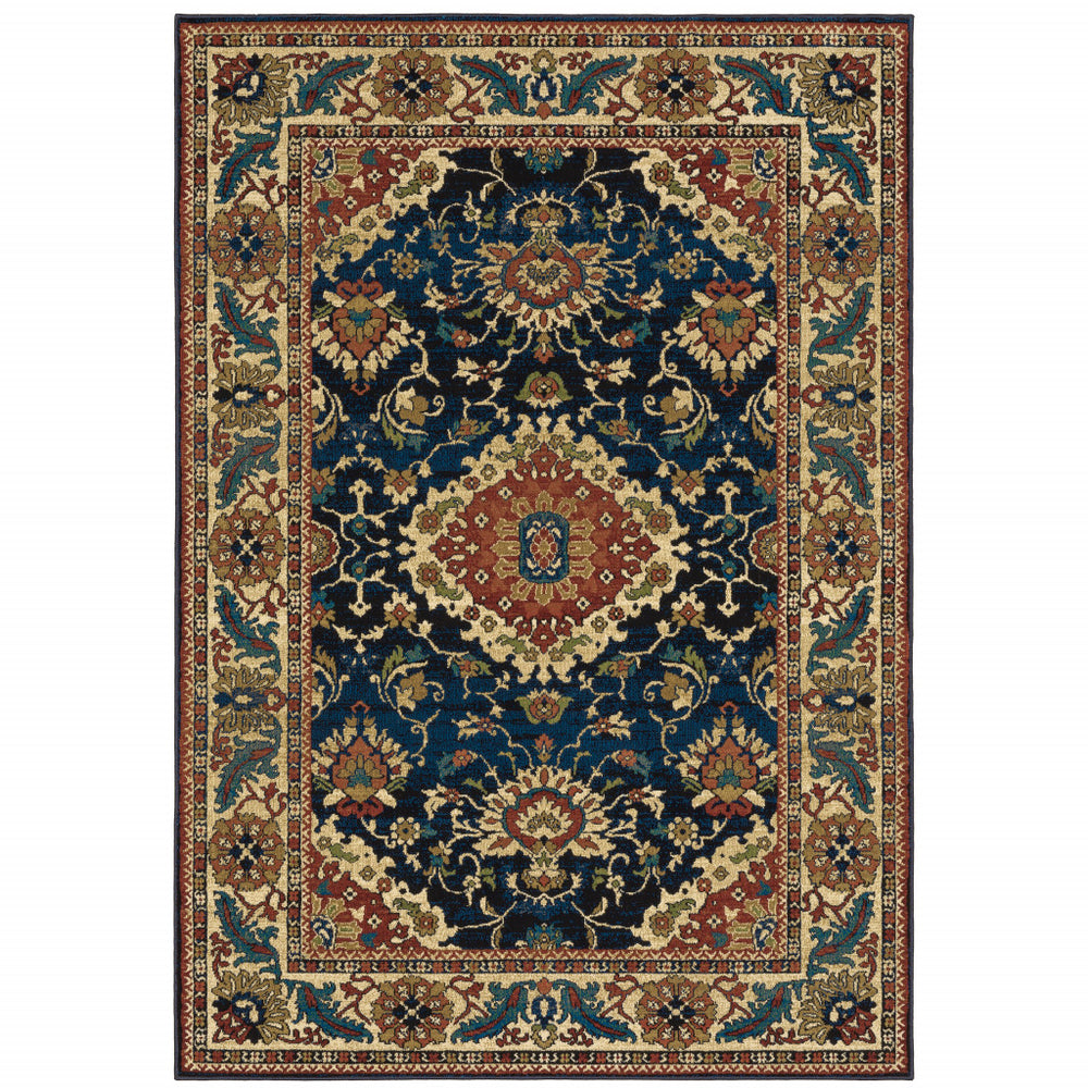 Homeroots 10' X 13' Blue Red And Beige Oriental Power Loom Stain Resistant Area Rug  Polypropylene 508244