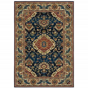 Homeroots 10' X 13' Blue Red And Beige Oriental Power Loom Stain Resistant Area Rug  Polypropylene 508244