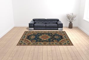 Homeroots 10' X 13' Blue Red And Beige Oriental Power Loom Stain Resistant Area Rug  Polypropylene 508244