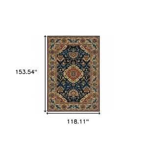HomeRoots 10' Blue, Red & Beige Oriental Area Rug - Durable Power Loom Construction, Stain Resistant & Stylish 508244