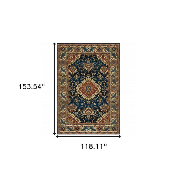 HomeRoots 10' Blue, Red & Beige Oriental Area Rug - Durable Power Loom Construction, Stain Resistant & Stylish 508244