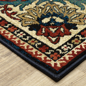 Homeroots 10' X 13' Blue Red And Beige Oriental Power Loom Stain Resistant Area Rug  Polypropylene 508244