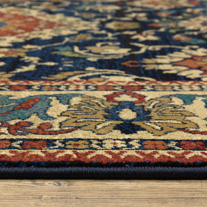Homeroots 10' X 13' Blue Red And Beige Oriental Power Loom Stain Resistant Area Rug  Polypropylene 508244