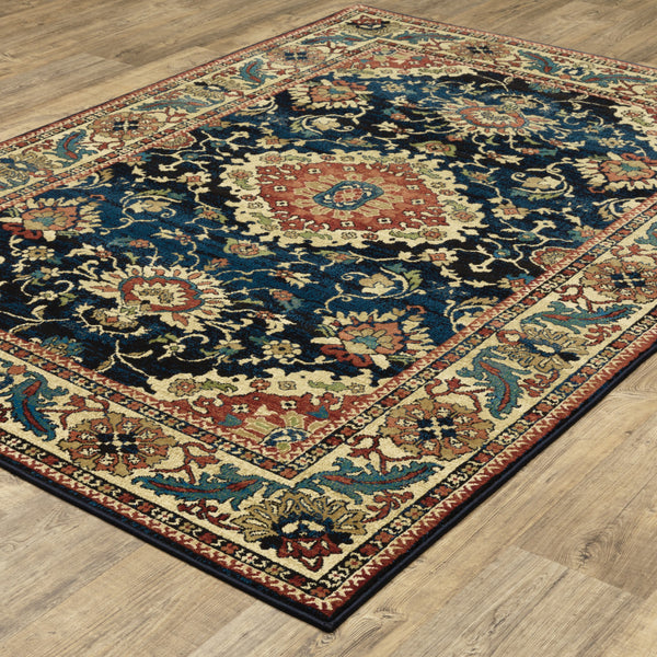 Homeroots 10' X 13' Blue Red And Beige Oriental Power Loom Stain Resistant Area Rug  Polypropylene 508244