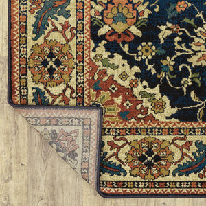 Homeroots 10' X 13' Blue Red And Beige Oriental Power Loom Stain Resistant Area Rug  Polypropylene 508244
