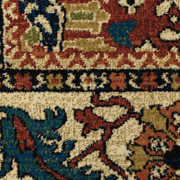 Homeroots 10' X 13' Blue Red And Beige Oriental Power Loom Stain Resistant Area Rug  Polypropylene 508244