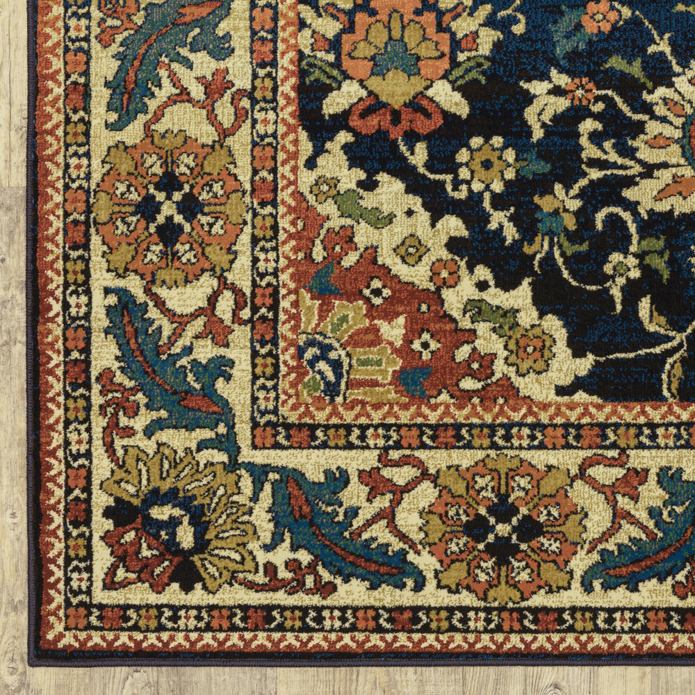 Homeroots 10' X 13' Blue Red And Beige Oriental Power Loom Stain Resistant Area Rug  Polypropylene 508244