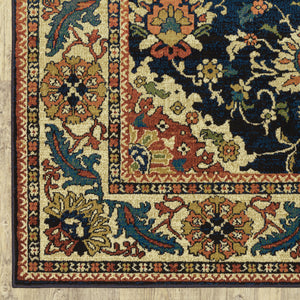 Homeroots 10' X 13' Blue Red And Beige Oriental Power Loom Stain Resistant Area Rug  Polypropylene 508244