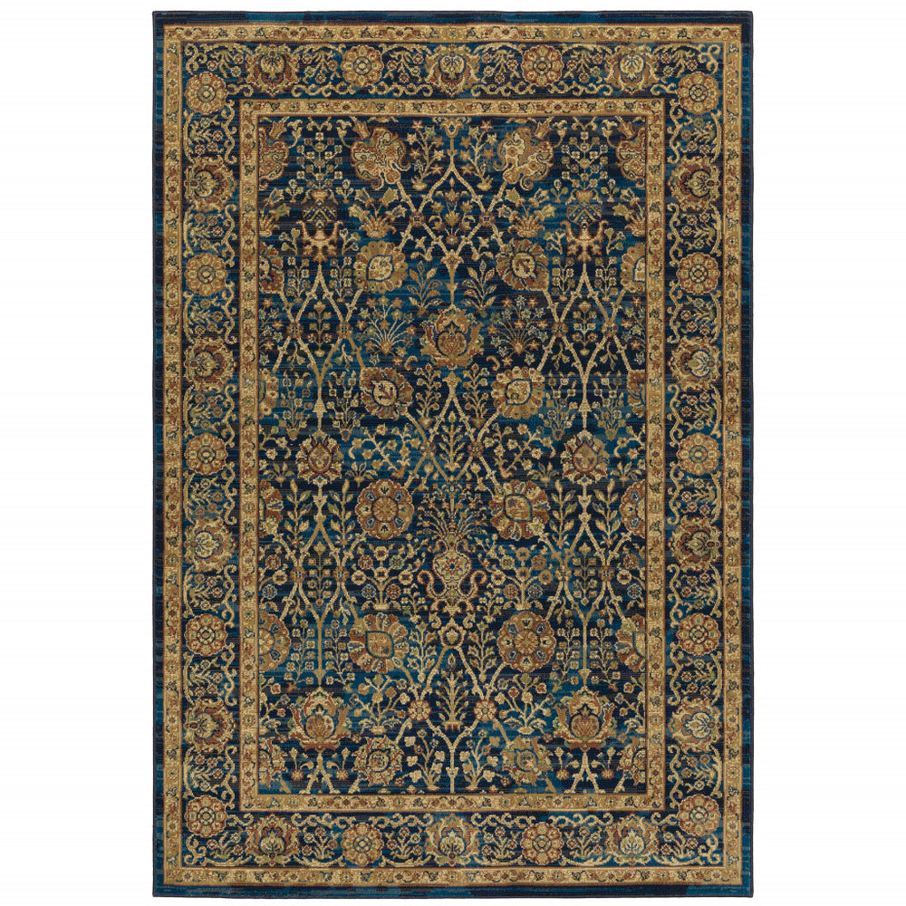 Homeroots 10' X 13' Blue And Gold Oriental Power Loom Stain Resistant Area Rug  Polypropylene 508250