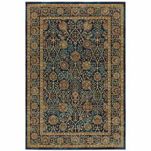 Homeroots 10' X 13' Blue And Gold Oriental Power Loom Stain Resistant Area Rug  Polypropylene 508250