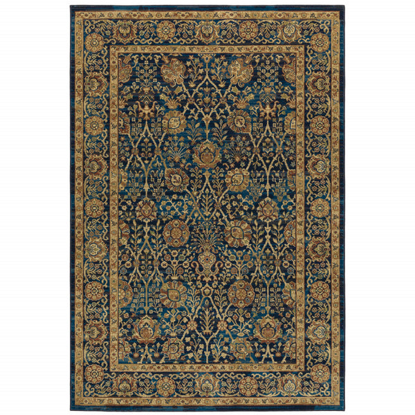 Homeroots 10' X 13' Blue And Gold Oriental Power Loom Stain Resistant Area Rug  Polypropylene 508250