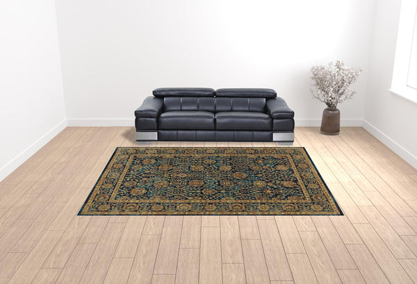 Homeroots 10' X 13' Blue And Gold Oriental Power Loom Stain Resistant Area Rug  Polypropylene 508250