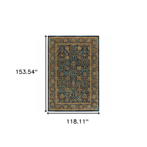Homeroots 10' X 13' Blue And Gold Oriental Power Loom Stain Resistant Area Rug  Polypropylene 508250