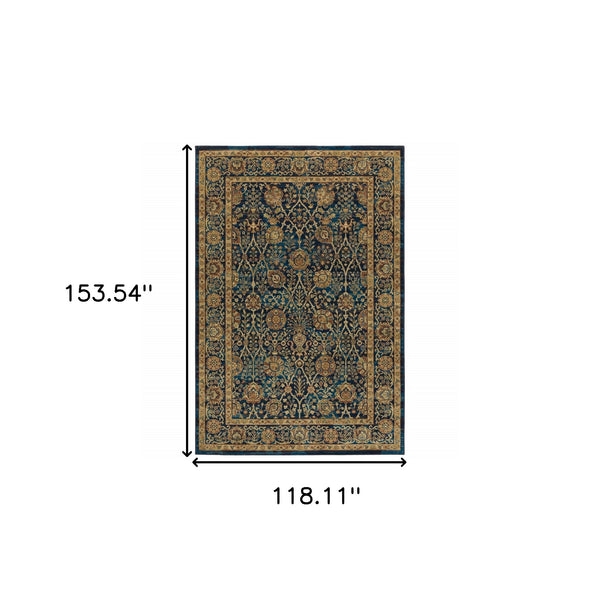 Homeroots 10' X 13' Blue And Gold Oriental Power Loom Stain Resistant Area Rug  Polypropylene 508250