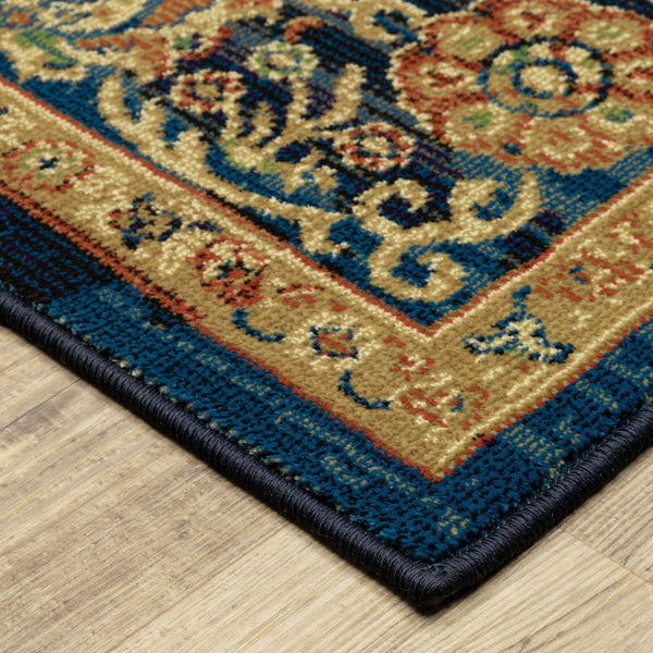 Homeroots 10' X 13' Blue And Gold Oriental Power Loom Stain Resistant Area Rug  Polypropylene 508250