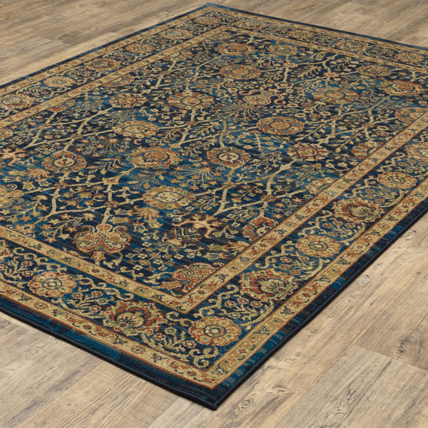 Homeroots 10' X 13' Blue And Gold Oriental Power Loom Stain Resistant Area Rug  Polypropylene 508250