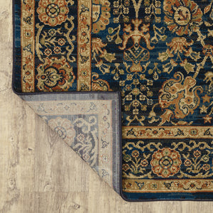 Homeroots 10' X 13' Blue And Gold Oriental Power Loom Stain Resistant Area Rug  Polypropylene 508250
