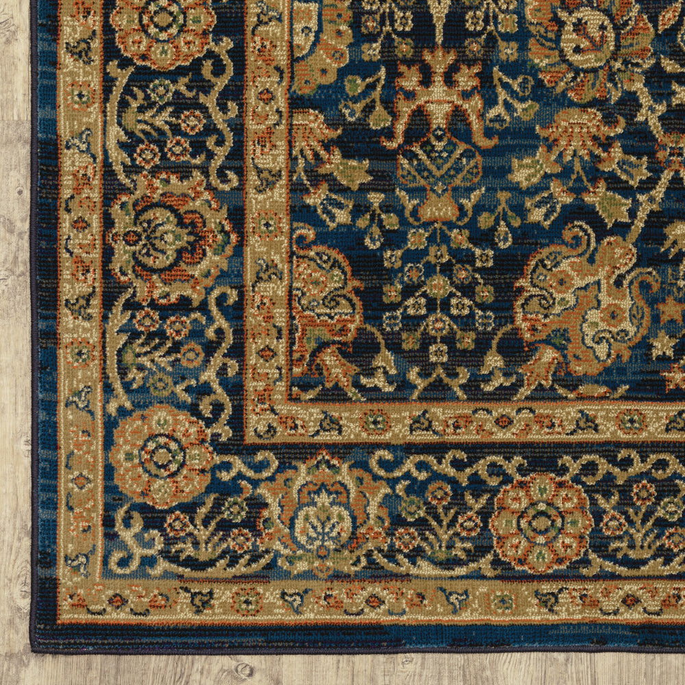 Homeroots 10' X 13' Blue And Gold Oriental Power Loom Stain Resistant Area Rug  Polypropylene 508250