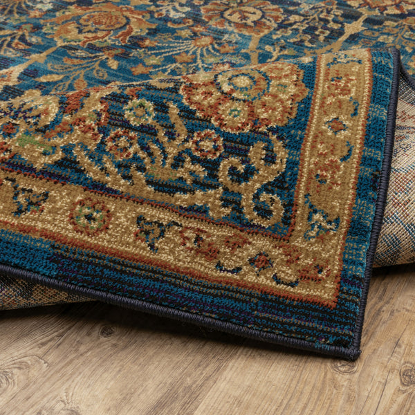 Homeroots 10' X 13' Blue And Gold Oriental Power Loom Stain Resistant Area Rug  Polypropylene 508250