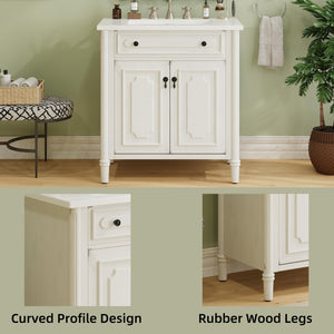 English Elm Christopher Knight Home® - 30 Inches Vintage Bathroom Vanity With Sink, Rustic Faux Aged Finish, Soft Close Doors & Storage Shelf N817P299472W