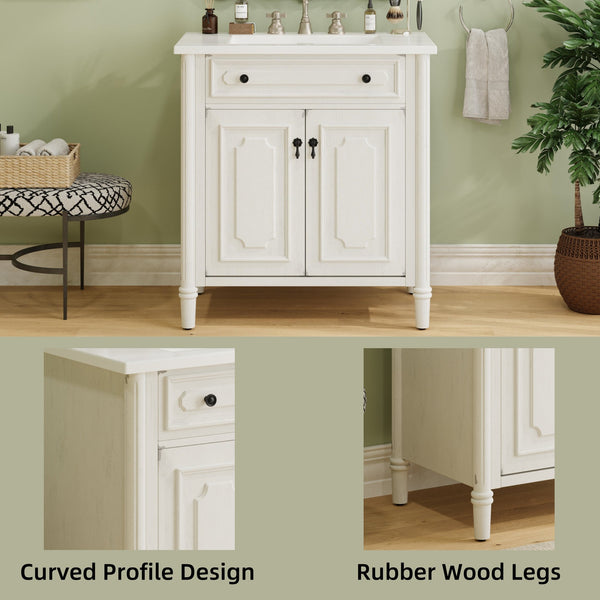English Elm Christopher Knight Home® - 30 Inches Vintage Bathroom Vanity With Sink, Rustic Faux Aged Finish, Soft Close Doors & Storage Shelf N817P299472W