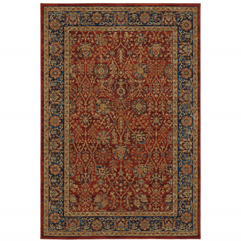 Homeroots 10' X 13' Red And Blue Oriental Power Loom Stain Resistant Area Rug  Polypropylene 508256