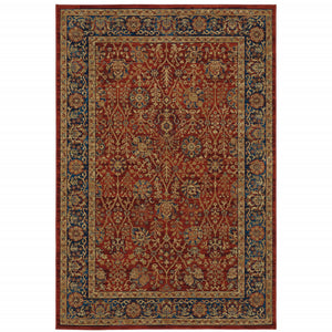 Homeroots 10' X 13' Red And Blue Oriental Power Loom Stain Resistant Area Rug  Polypropylene 508256