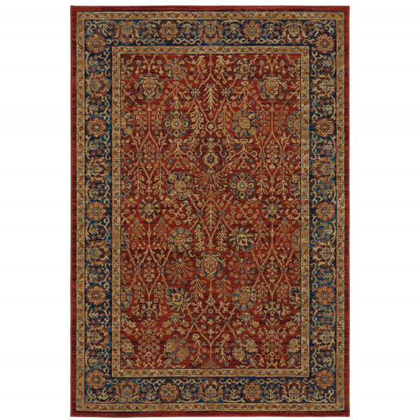 Homeroots 10' X 13' Red And Blue Oriental Power Loom Stain Resistant Area Rug  Polypropylene 508256