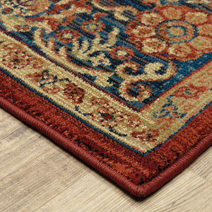 Homeroots 10' X 13' Red And Blue Oriental Power Loom Stain Resistant Area Rug  Polypropylene 508256