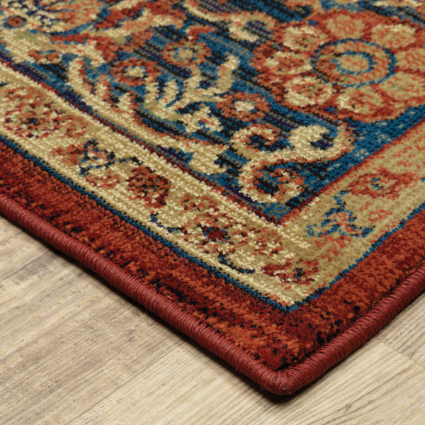 Homeroots 10' X 13' Red And Blue Oriental Power Loom Stain Resistant Area Rug  Polypropylene 508256