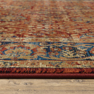 Homeroots 10' X 13' Red And Blue Oriental Power Loom Stain Resistant Area Rug  Polypropylene 508256
