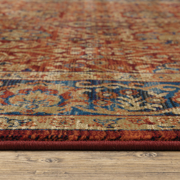 Homeroots 10' X 13' Red And Blue Oriental Power Loom Stain Resistant Area Rug  Polypropylene 508256