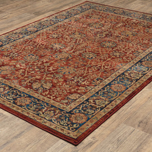 Homeroots 10' X 13' Red And Blue Oriental Power Loom Stain Resistant Area Rug  Polypropylene 508256